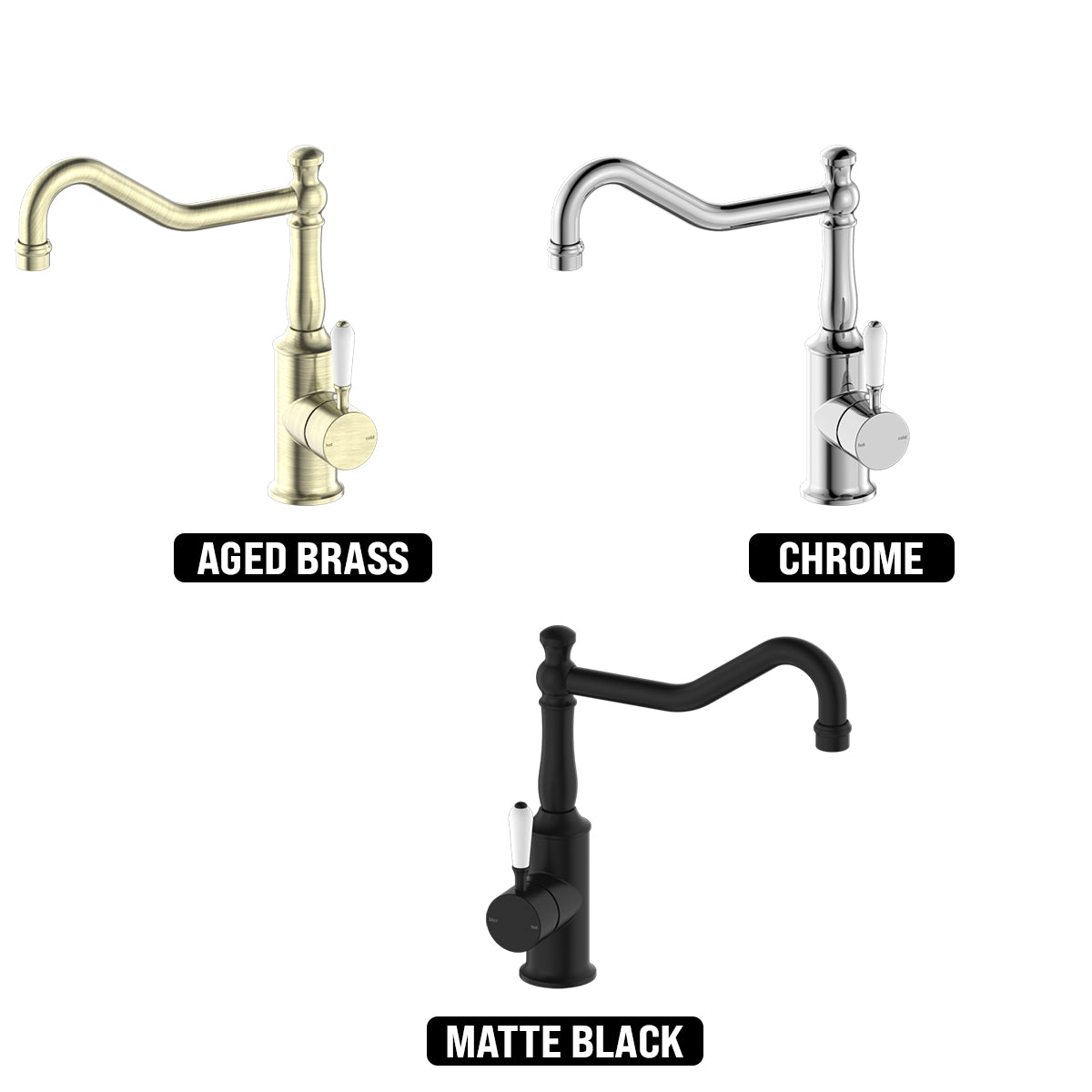 NERO YORK KITCHEN MIXER WITH WHITE PORCELAIN LEVER 265MM AGED BRASS