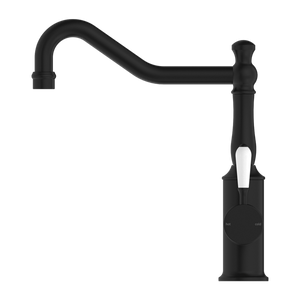 NERO YORK KITCHEN MIXER WITH WHITE PORCELAIN LEVER 265MM MATTE BLACK