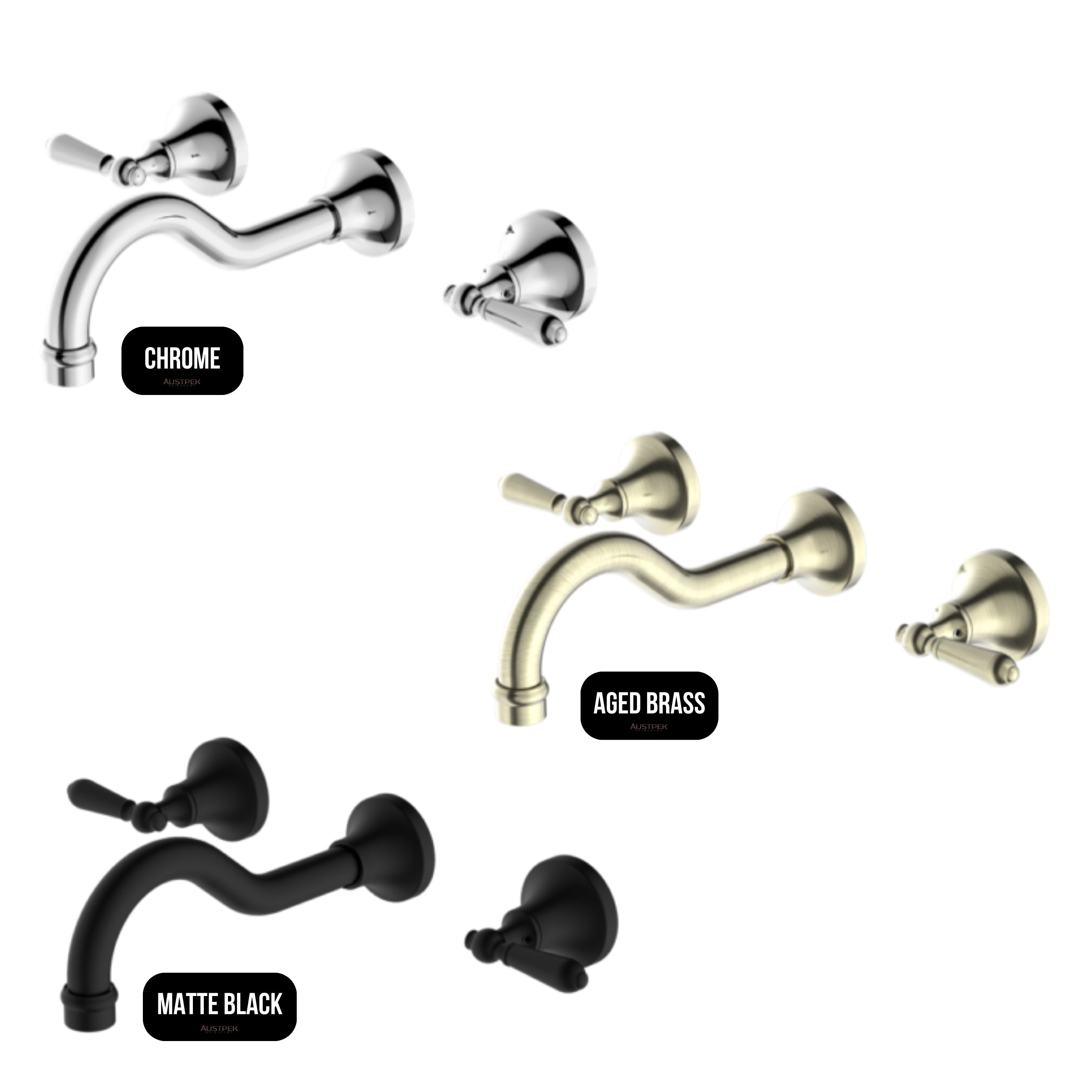 NERO YORK WALL BASIN SET WITH METAL LEVER AGED BRASS