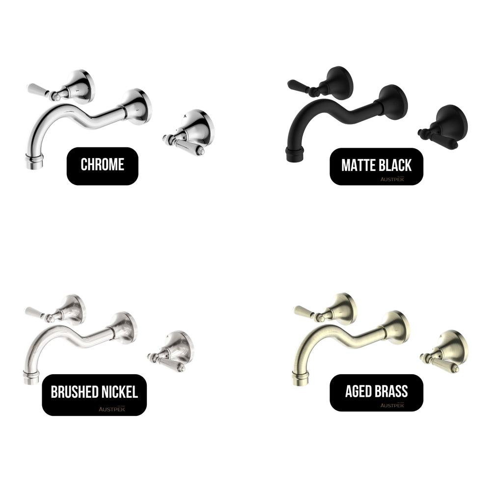 NERO YORK WALL BASIN SET WITH METAL LEVER CHROME