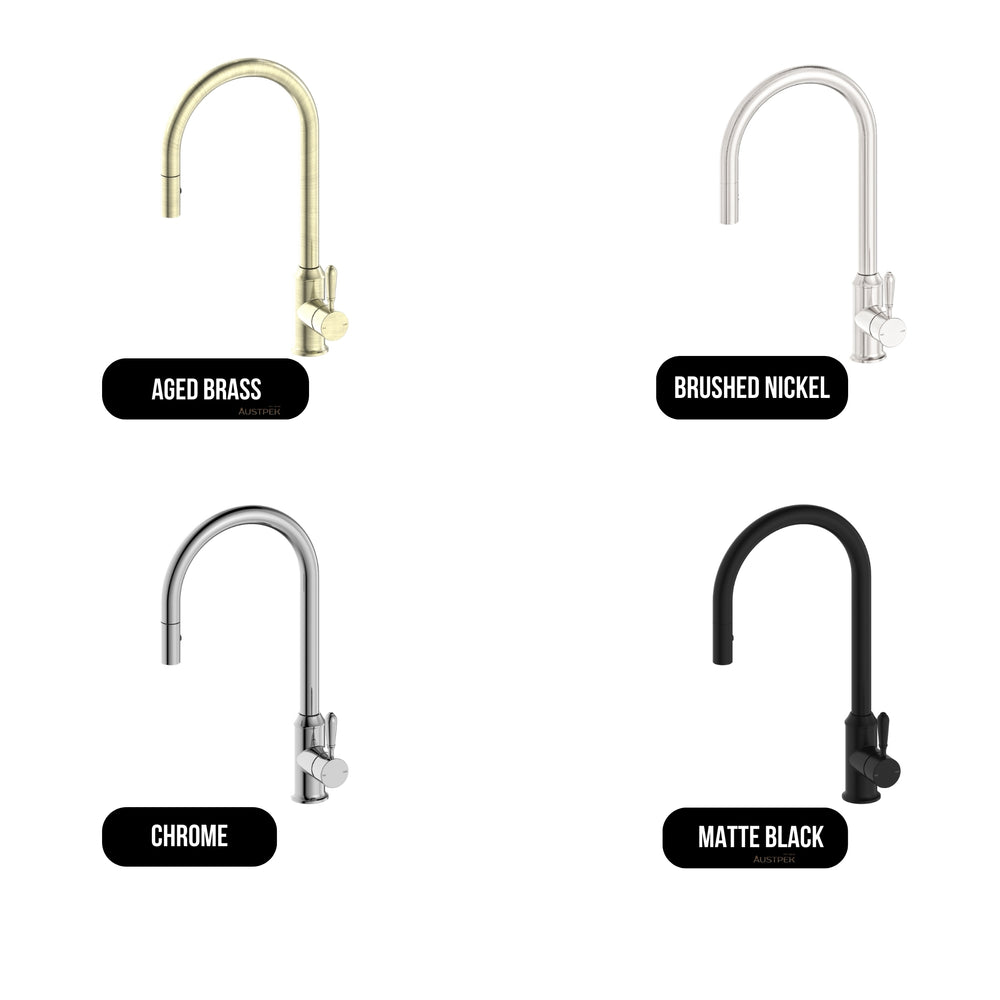 NERO YORK SPRAY PULL OUT SINK MIXER METAL LEVER 457MM MATTE BLACK