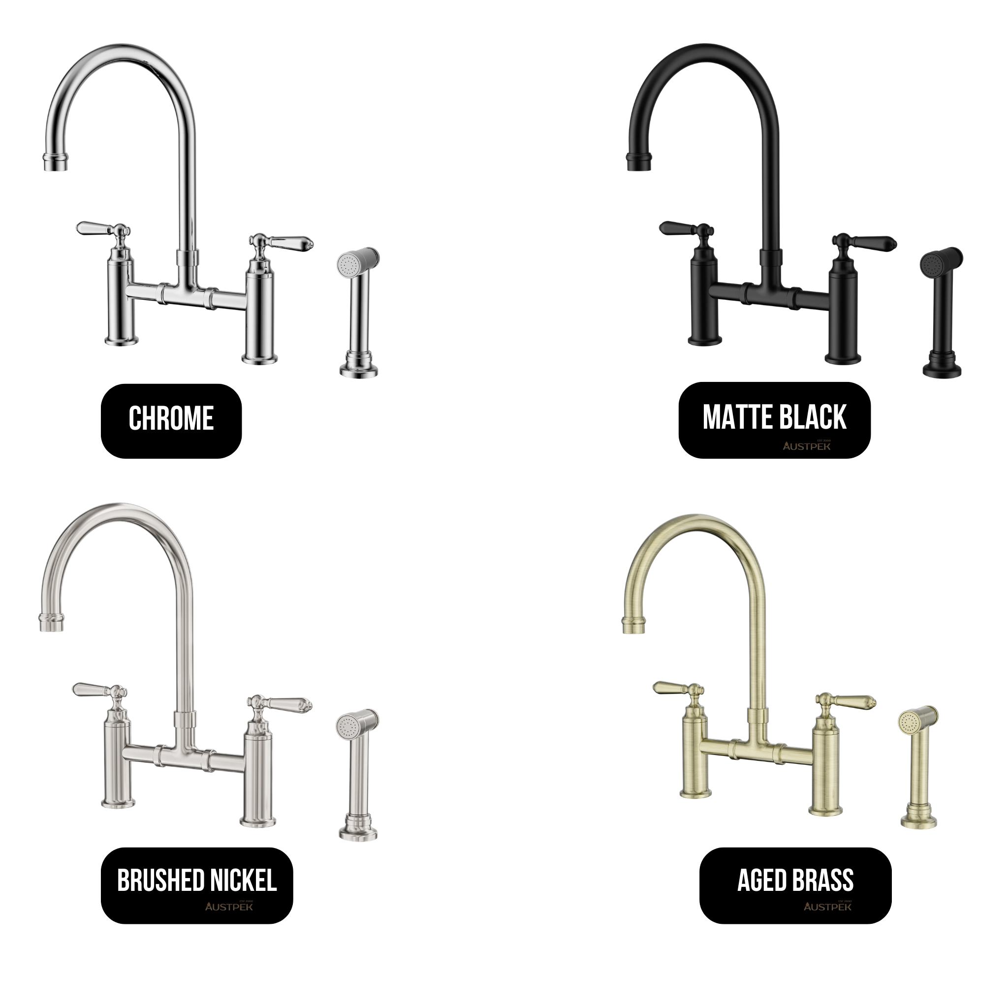 NERO YORK LEAD FREE BRIDGE KITCHEN SET WITH HAND SPRAY 385MM AGED BRASS