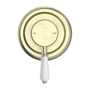 NERO YORK SHOWER MIXER WITH WHITE PORCELAIN LEVER 100MM AGED BRASS