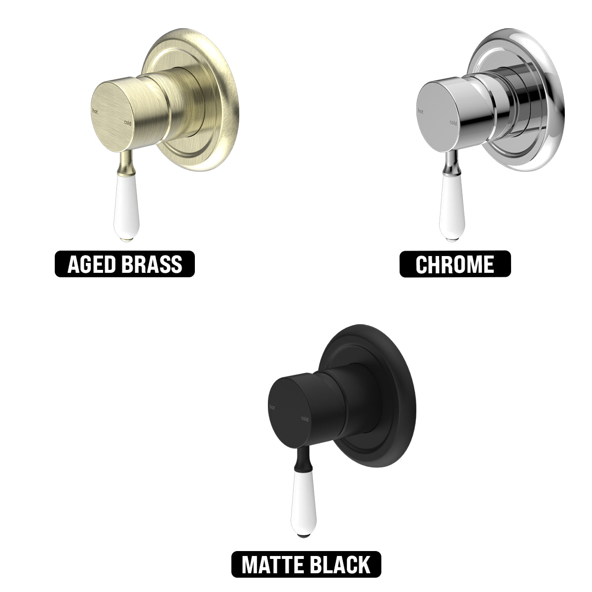 NERO YORK SHOWER MIXER WITH WHITE PORCELAIN LEVER 100MM MATTE BLACK