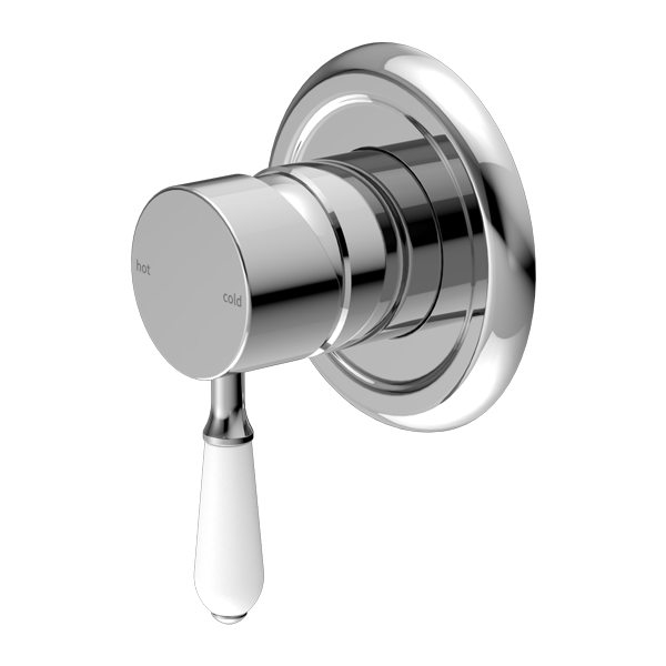 NERO YORK SHOWER MIXER WITH WHITE PORCELAIN LEVER 100MM CHROME