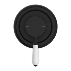 NERO YORK SHOWER MIXER WITH WHITE PORCELAIN LEVER 100MM MATTE BLACK