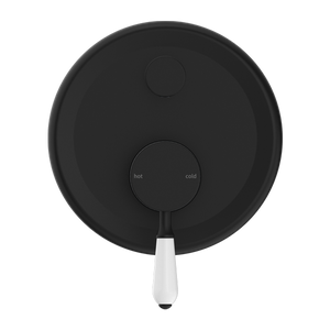 NERO YORK SHOWER MIXER DIVERTER WITH WHITE PORCELAIN LEVER 160MM MATTE BLACK