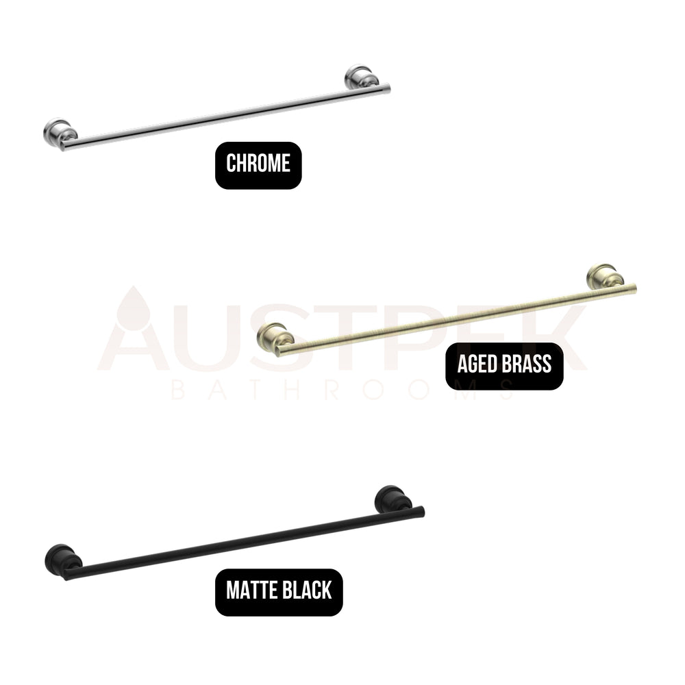 NERO YORK NON-HEATED SINGLE TOWEL RAIL 600MM CHROME
