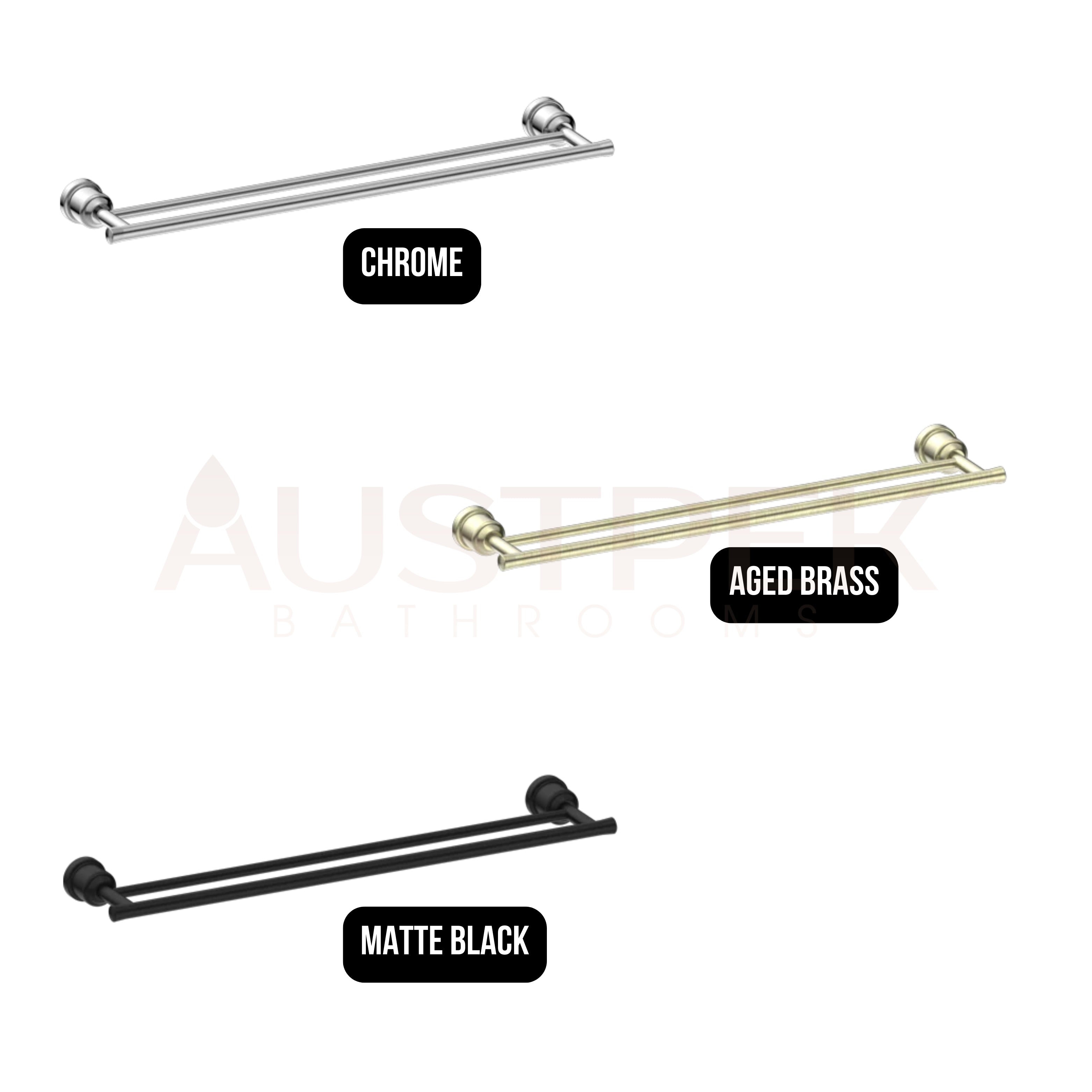 NERO YORK NON-HEATED DOUBLE TOWEL RAIL 600MM AGED BRASS