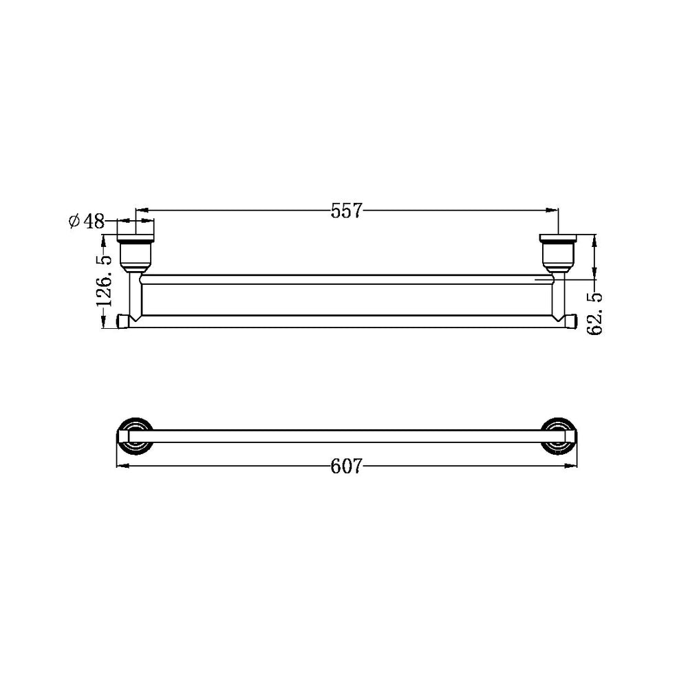 NERO YORK NON-HEATED DOUBLE TOWEL RAIL 600MM MATTE BLACK