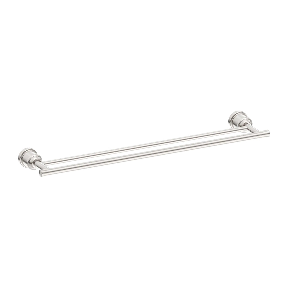 NERO YORK NON-HEATED DOUBLE TOWEL RAIL 600MM BRUSHED NICKEL