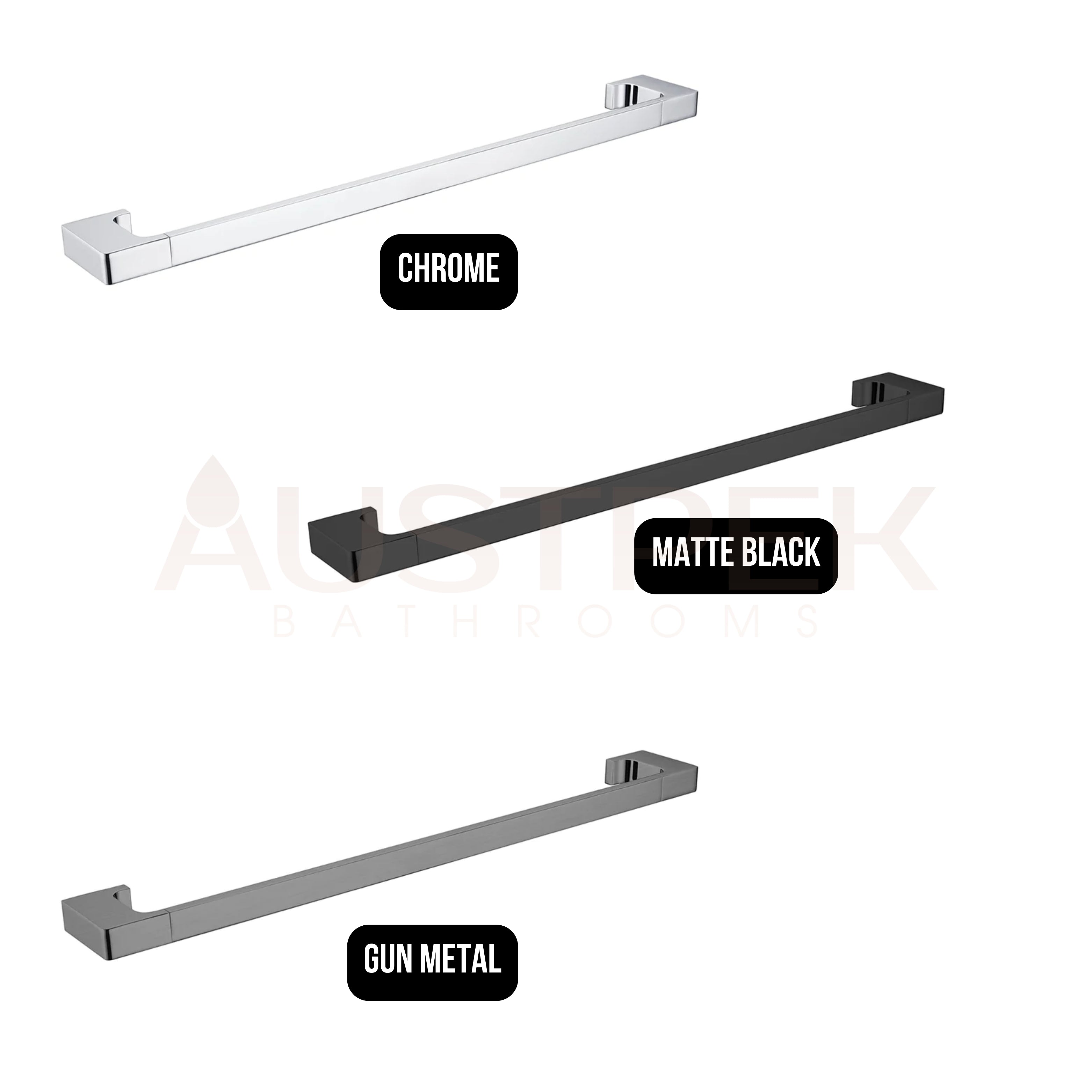 NERO PEARL NON-HEATED SINGLE TOWEL RAIL MATTE BLACK (AVAILABLE IN 600MM AND 800MM)