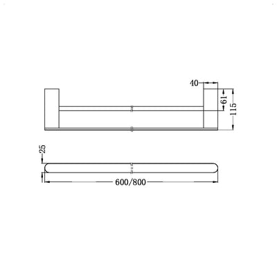 NERO BIANCA NON-HEATED DOUBLE TOWEL RAIL MATTE BLACK (AVAILABLE IN 600MM AND 800MM)