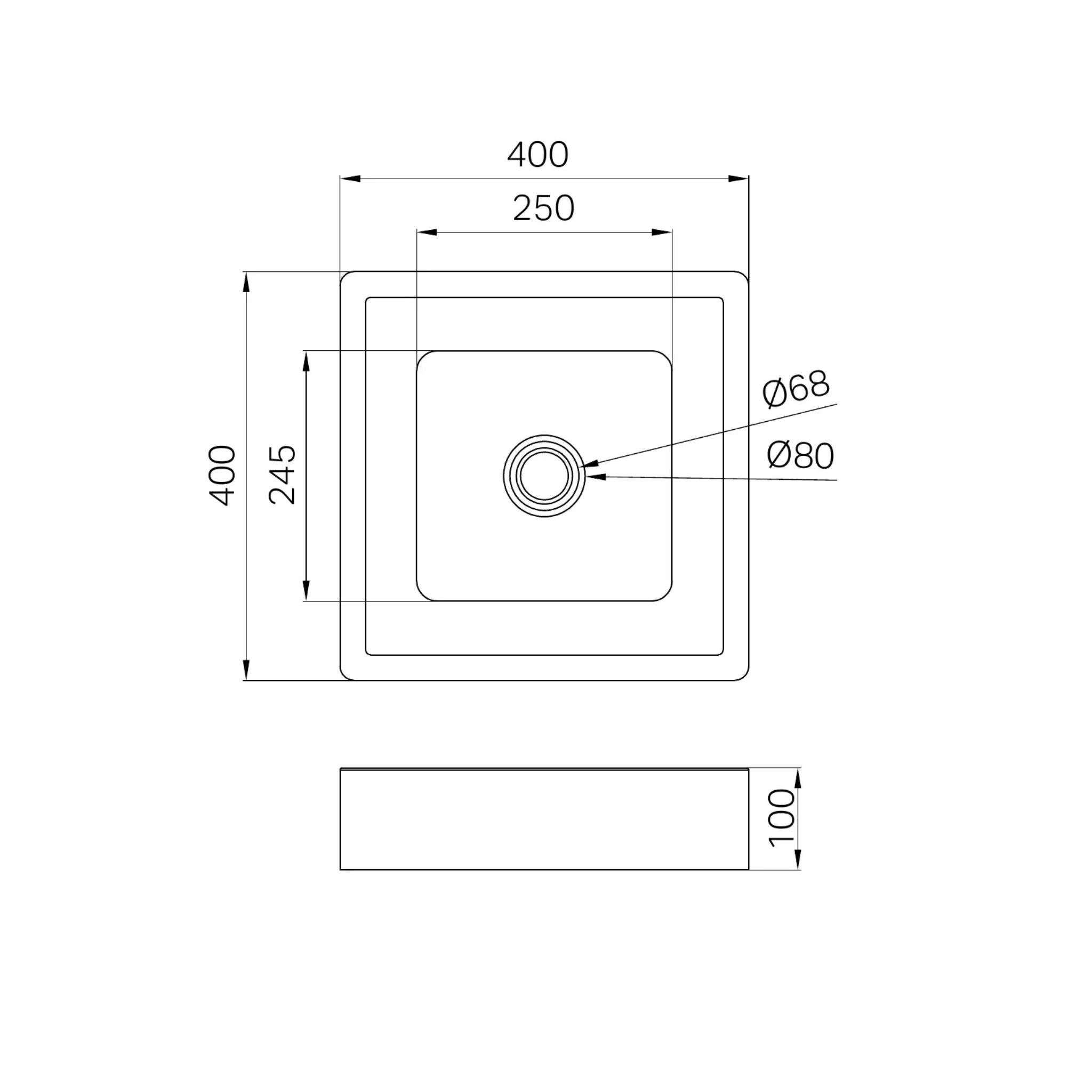 NERO OPAL SQUARE STAINLESS STEEL BASIN GRAPHITE 400MM