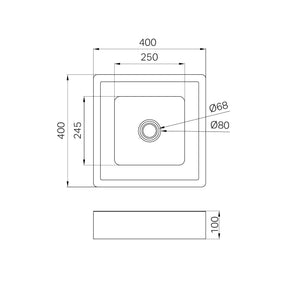 NERO OPAL SQUARE STAINLESS STEEL BASIN GRAPHITE 400MM