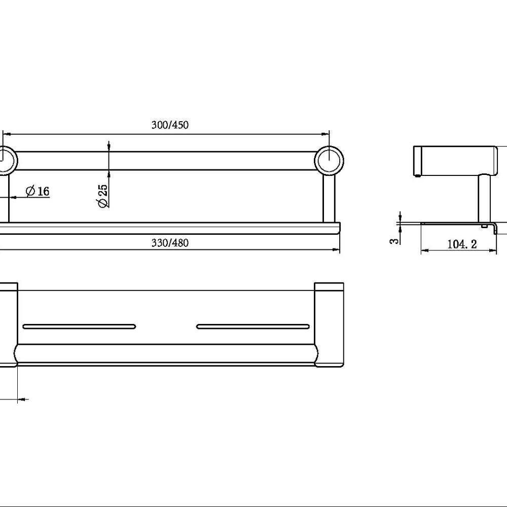 NERO MECCA CARE GRAB RAIL WITH SHELF CHROME (AVAILABLE IN 300MM AND 450MM)
