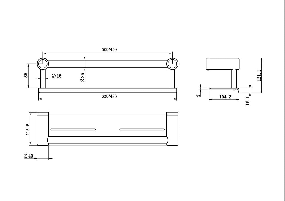 NERO MECCA CARE GRAB RAIL WITH SHELF CHROME (AVAILABLE IN 300MM AND 450MM)