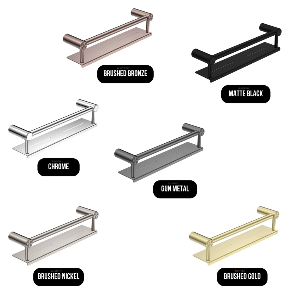 NERO MECCA CARE GRAB RAIL WITH SHELF CHROME (AVAILABLE IN 300MM AND 450MM)