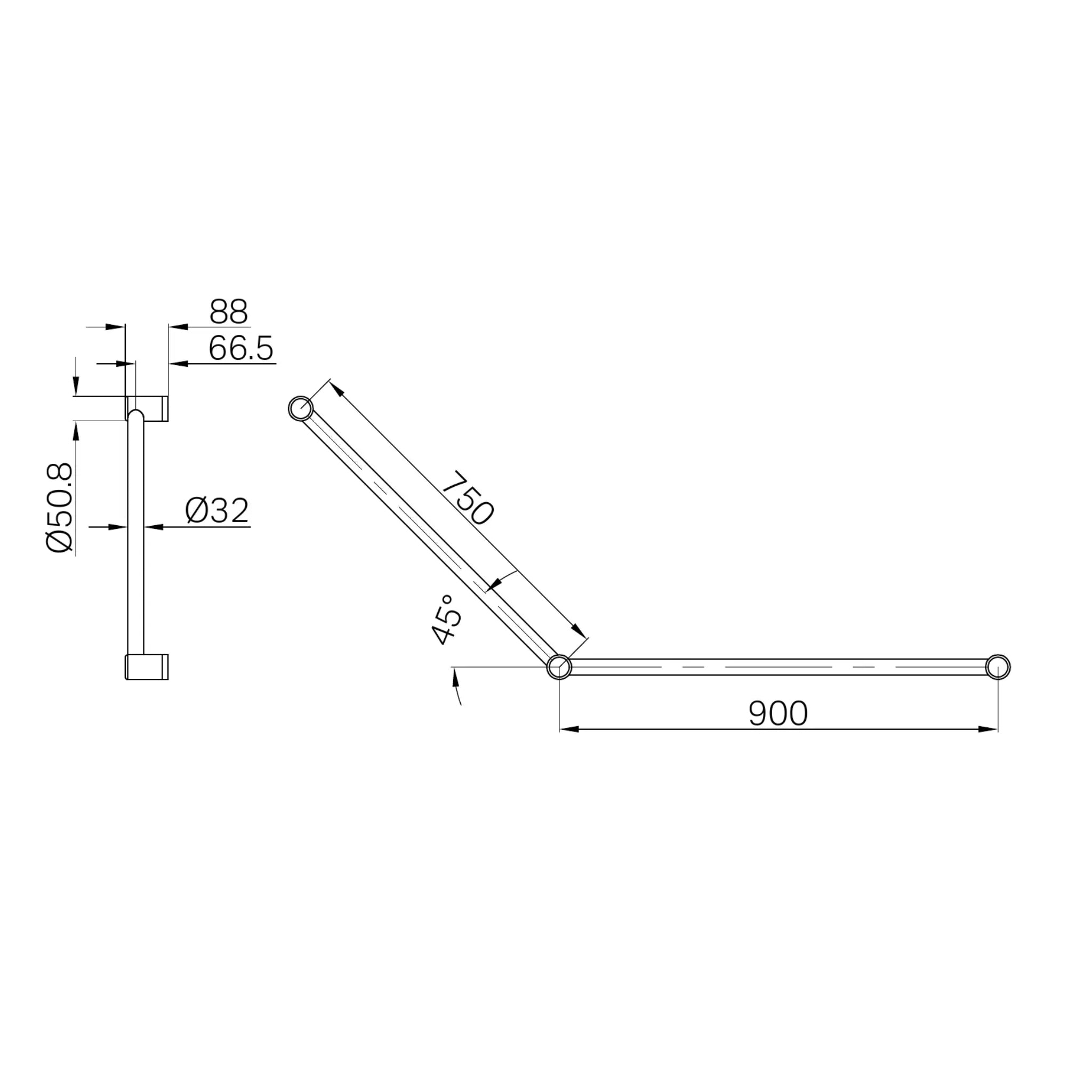 NERO MECCA CARE 32MM DDA ACCESSIBLE TOILET GRAB RAIL SET 45 DEGREE 750X900MM BRUSHED NICKEL