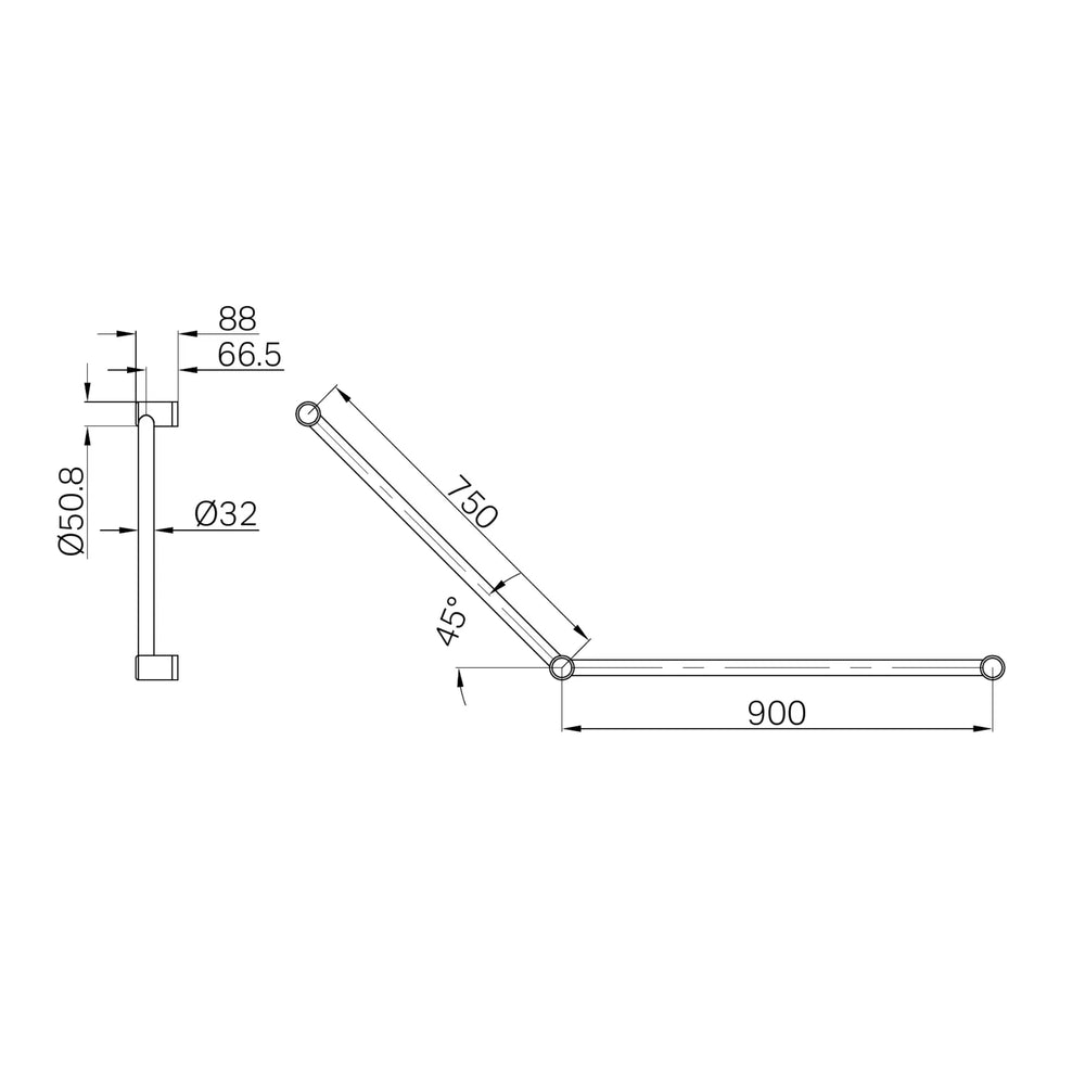 NERO MECCA CARE 32MM DDA ACCESSIBLE TOILET GRAB RAIL SET 45 DEGREE 750X900MM CHROME