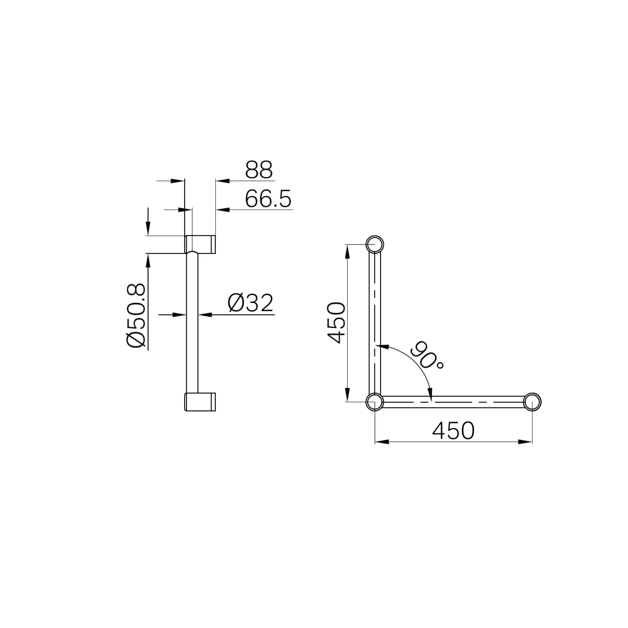 NERO MECCA CARE 32MM TOILET GRAB RAIL 90° 450X450MM CHROME