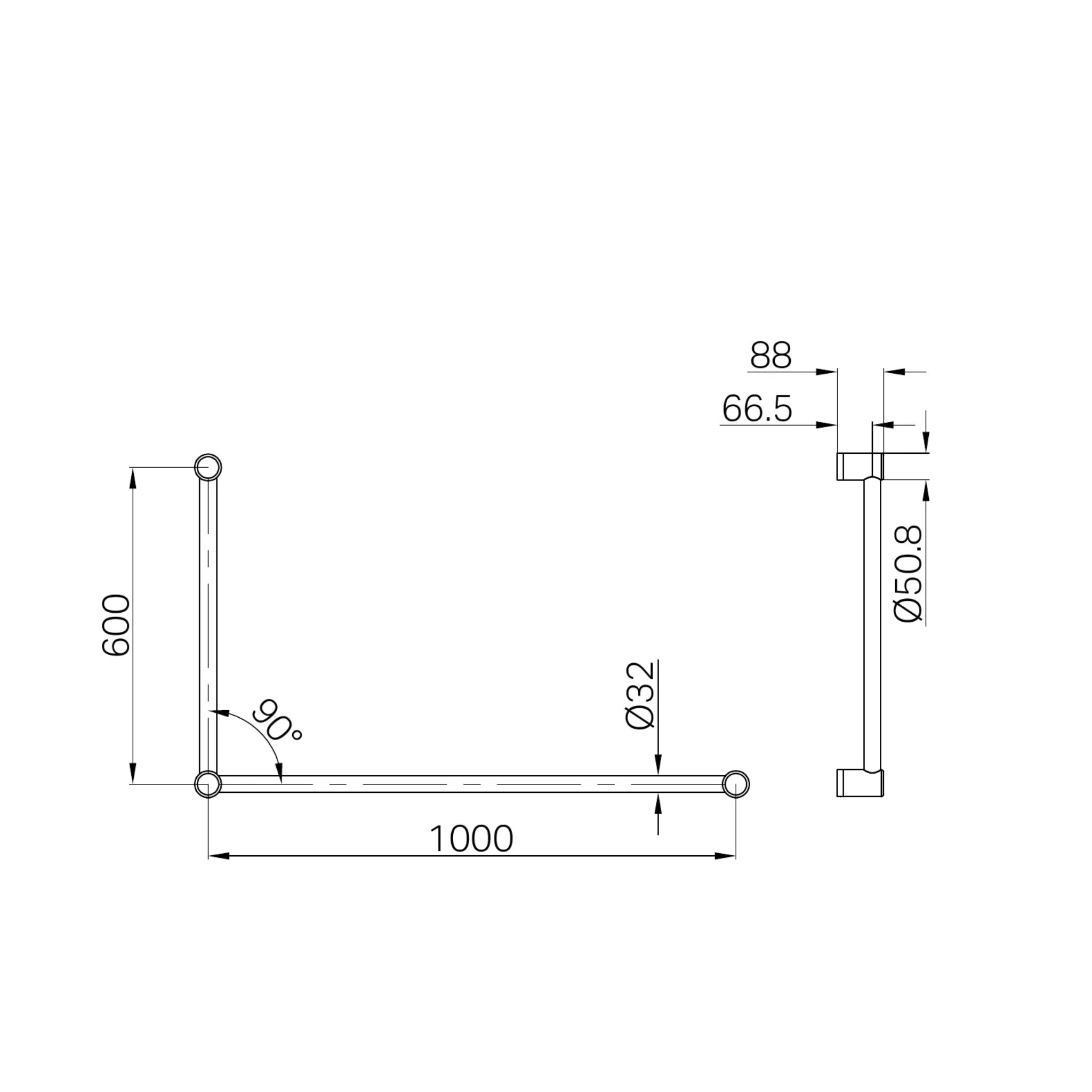 NERO MECCA CARE 32MM DDA ACCESSIBLE TOILET GRAB RAIL SET 90 DEGREE 600X1000MM BRUSHED GOLD