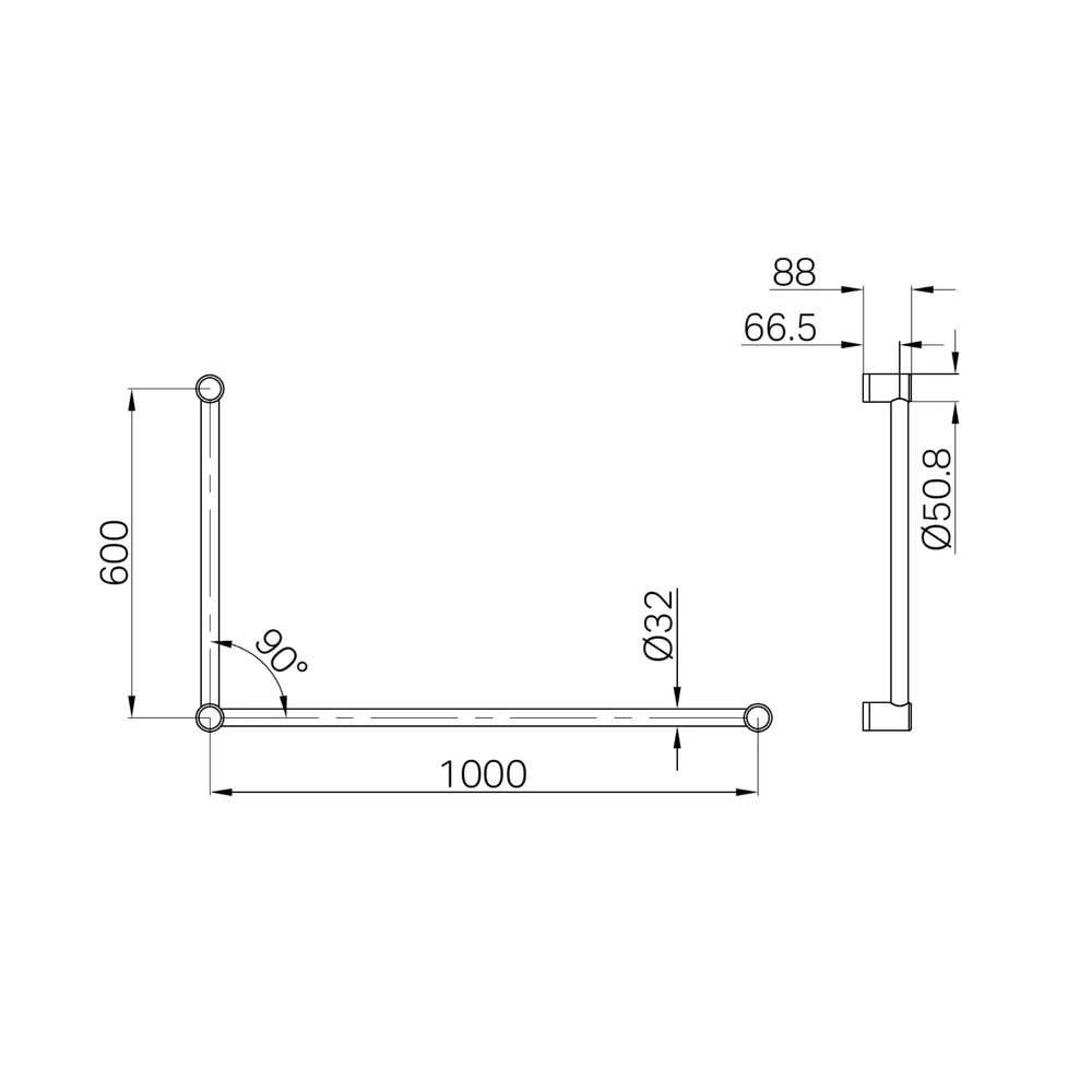 NERO MECCA CARE 32MM DDA ACCESSIBLE TOILET GRAB RAIL SET 90 DEGREE 600X1000MM BRUSHED NICKEL