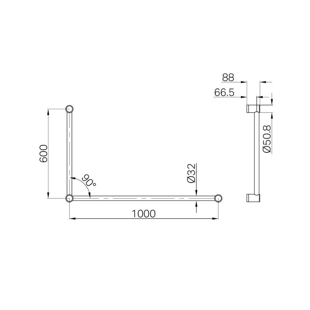 NERO MECCA CARE 32MM DDA ACCESSIBLE TOILET GRAB RAIL SET 90 DEGREE 600X1000MM CHROME