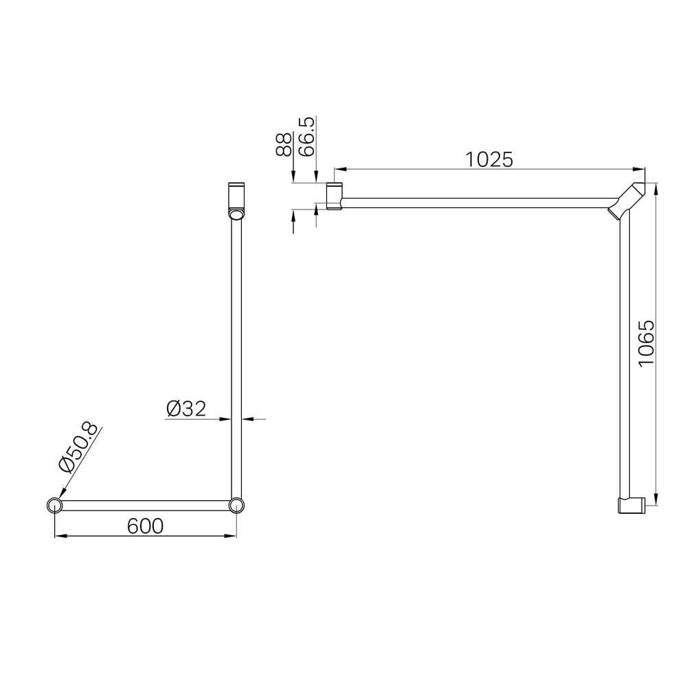 NERO MECCA CARE 32MM DDA ACCESSIBLE TOILET GRAB RAIL SET 90 DEGREE CONTINUOUS 600X1065X1025MM MATTE BLACK