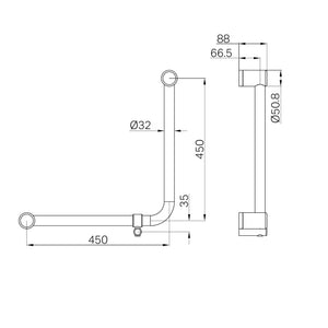 NERO MECCA CARE 32MM AMBULANT 90 DEGREE BENT TUBE GRAB RAIL 450X450MM BRUSHED GOLD
