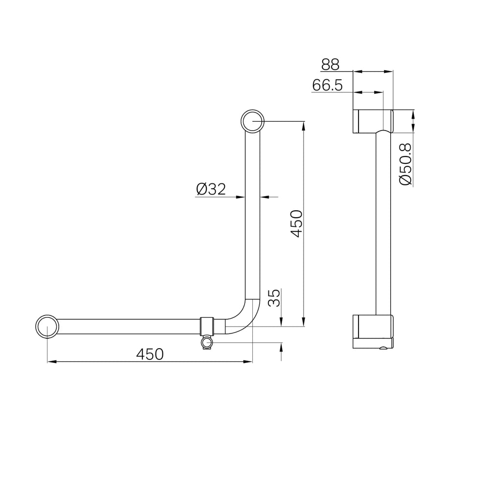 NERO MECCA CARE 32MM AMBULANT 90 DEGREE BENT TUBE GRAB RAIL 450X450MM BRUSHED BRONZE