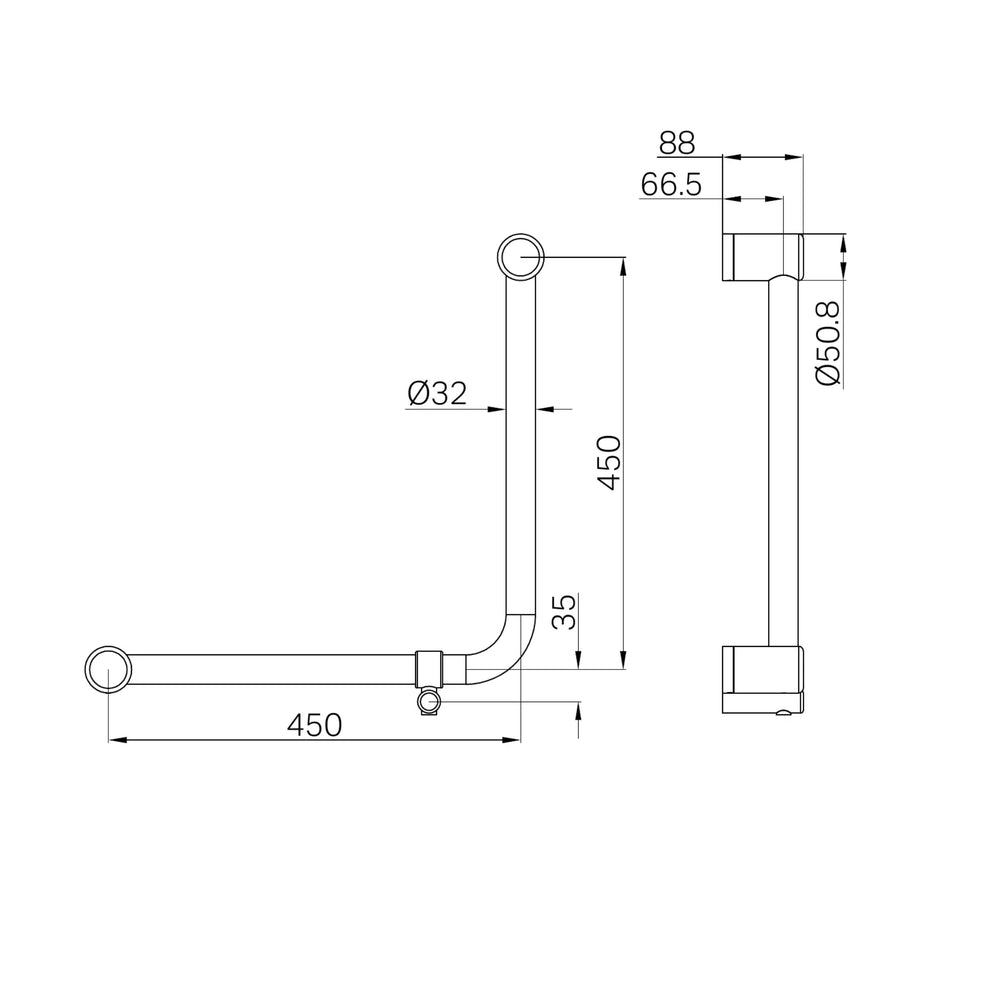 NERO MECCA CARE 32MM AMBULANT 90 DEGREE BENT TUBE GRAB RAIL 450X450MM GUN METAL