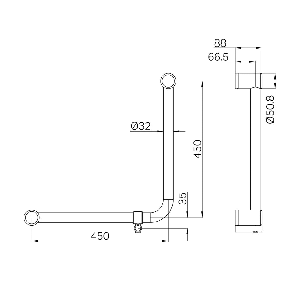 NERO MECCA CARE 32MM AMBULANT 90 DEGREE BENT TUBE GRAB RAIL 450X450MM MATTE BLACK