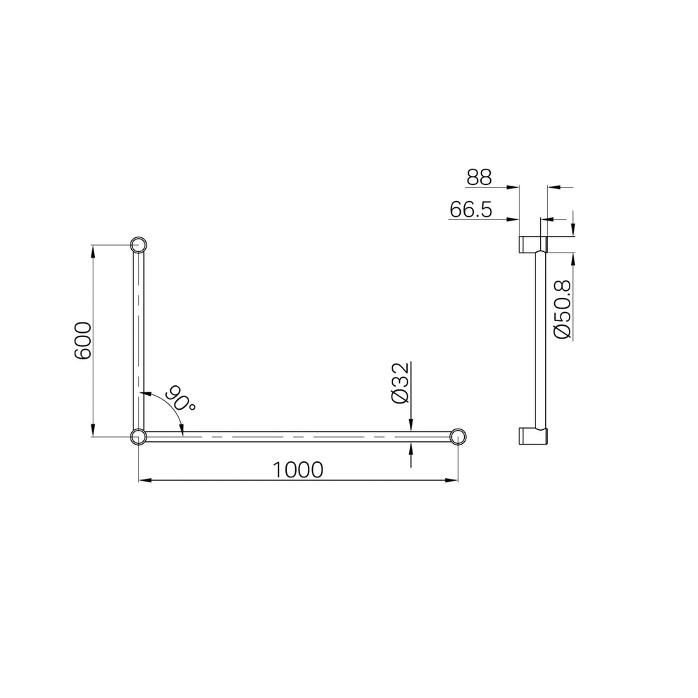 NERO MECCA CARE 32MM DDA ACCESSIBLE TOILET GRAB RAIL SET 90 DEGREE 600X1000MM MATTE BLACK