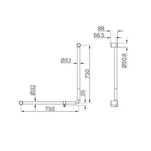 NERO MECCA CARE 90 DEGREE TOILET GRAB RAIL 750X750MM BRUSHED GOLD