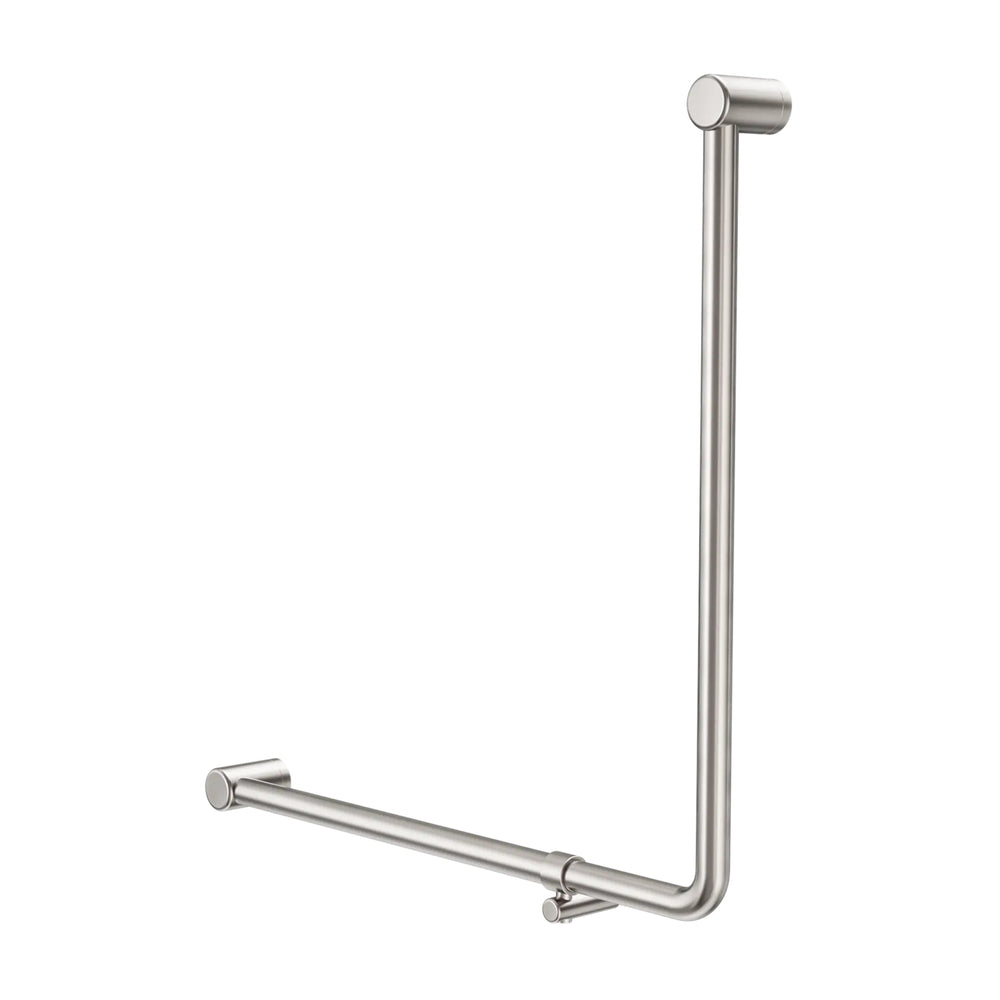 NERO MECCA CARE 90 DEGREE TOILET GRAB RAIL 750X750MM BRUSHED NICKEL