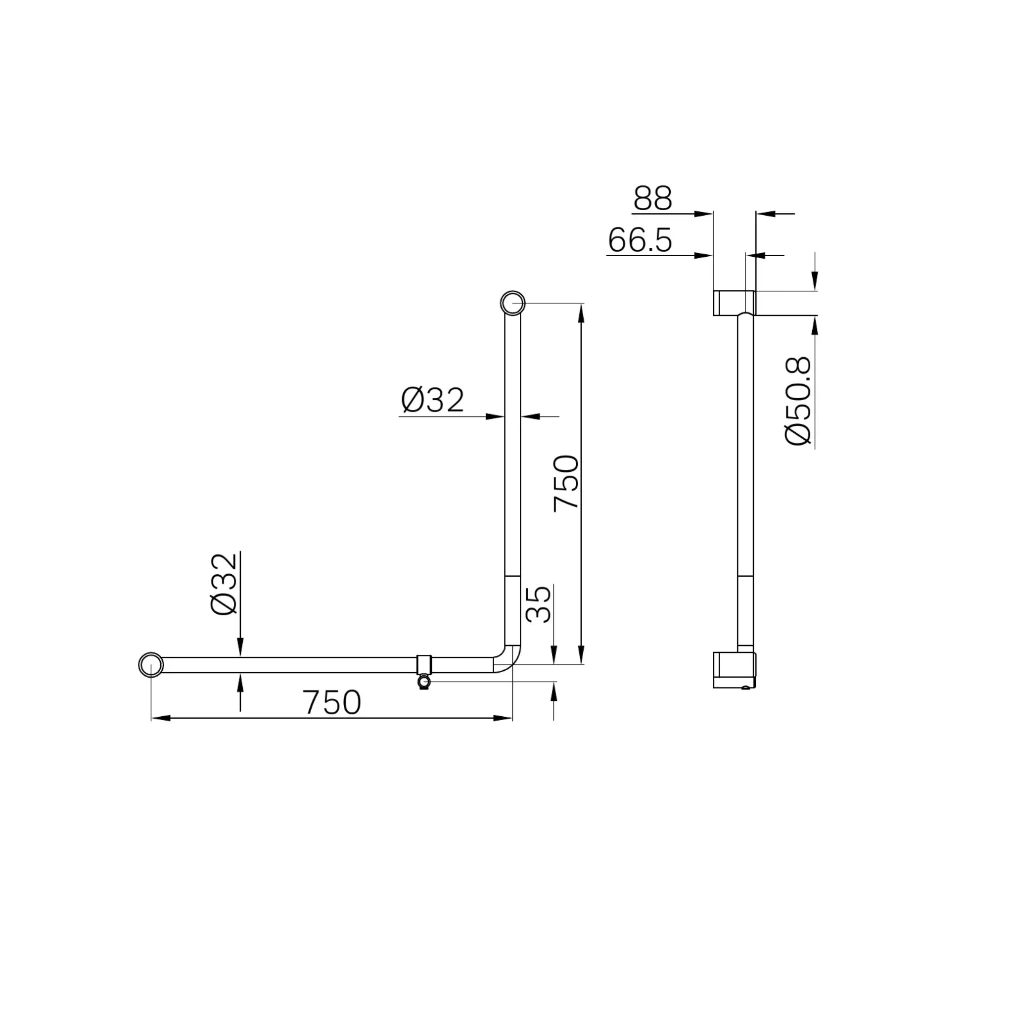 NERO MECCA CARE 90 DEGREE TOILET GRAB RAIL 750X750MM GUN METAL