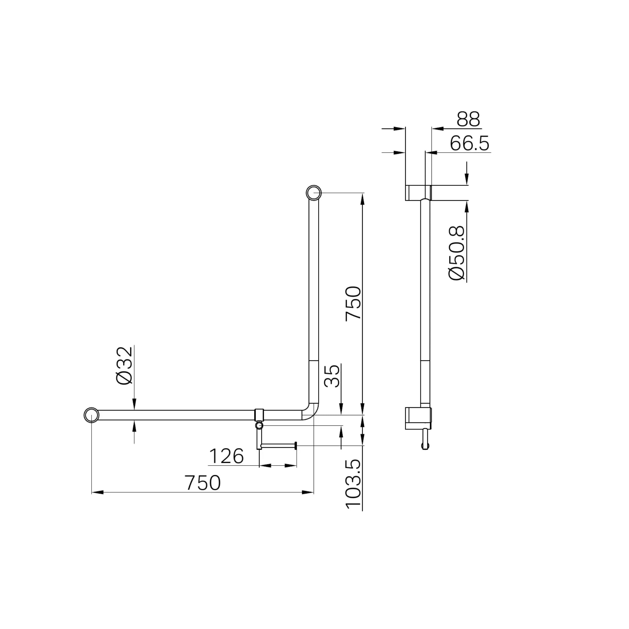 NERO MECCA CARE 90 DEGREE GRAB RAIL WITH TOILET ROLL HOLDER 750X750MM GUN METAL