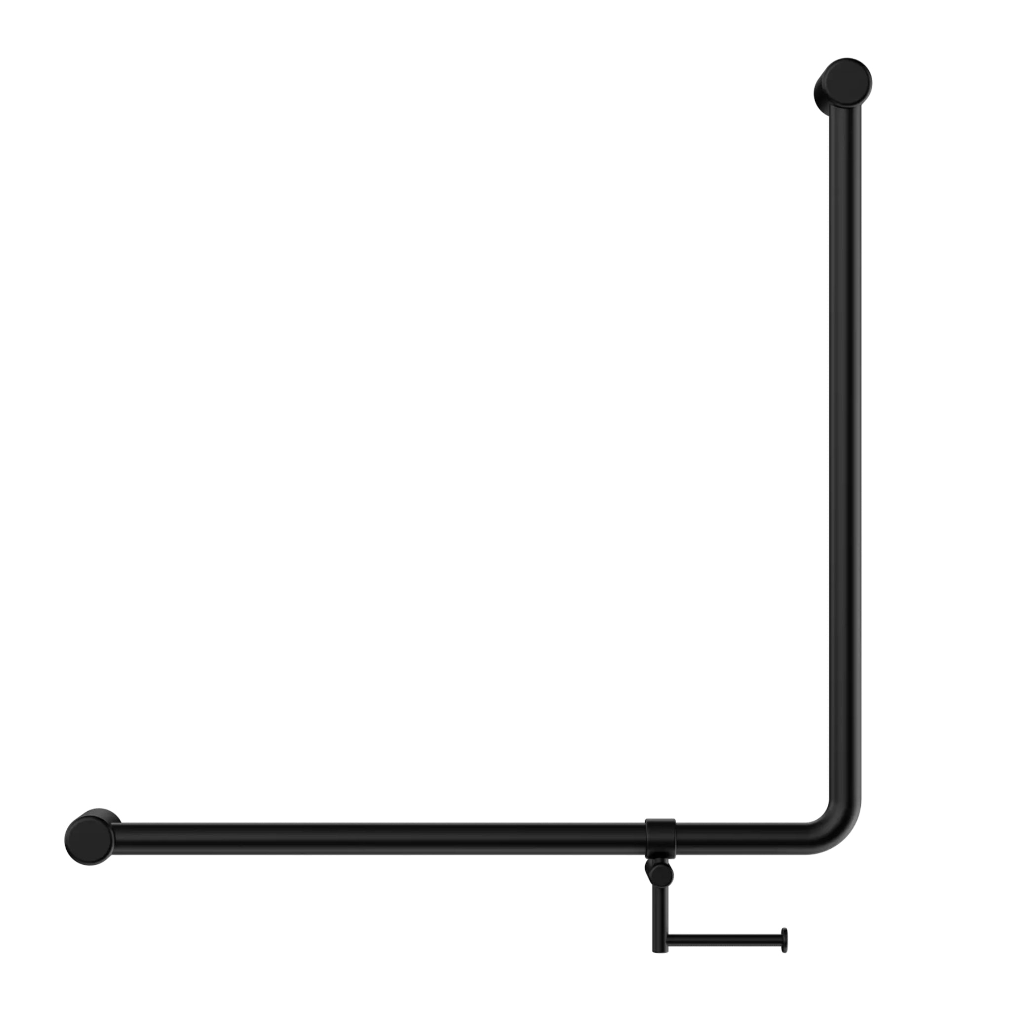 NERO MECCA CARE 90 DEGREE GRAB RAIL WITH TOILET ROLL HOLDER 750X750MM MATTE BLACK