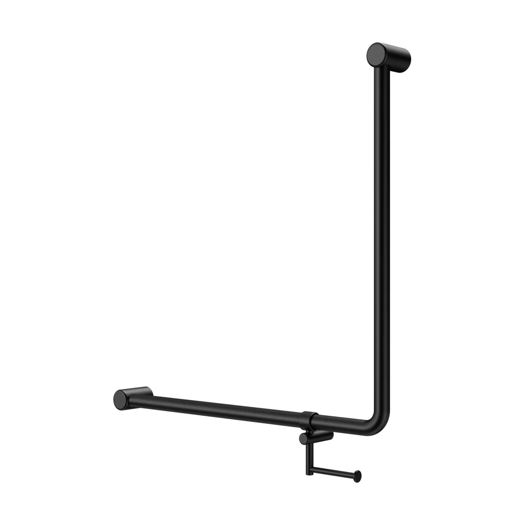 NERO MECCA CARE 90 DEGREE GRAB RAIL WITH TOILET ROLL HOLDER 750X750MM MATTE BLACK