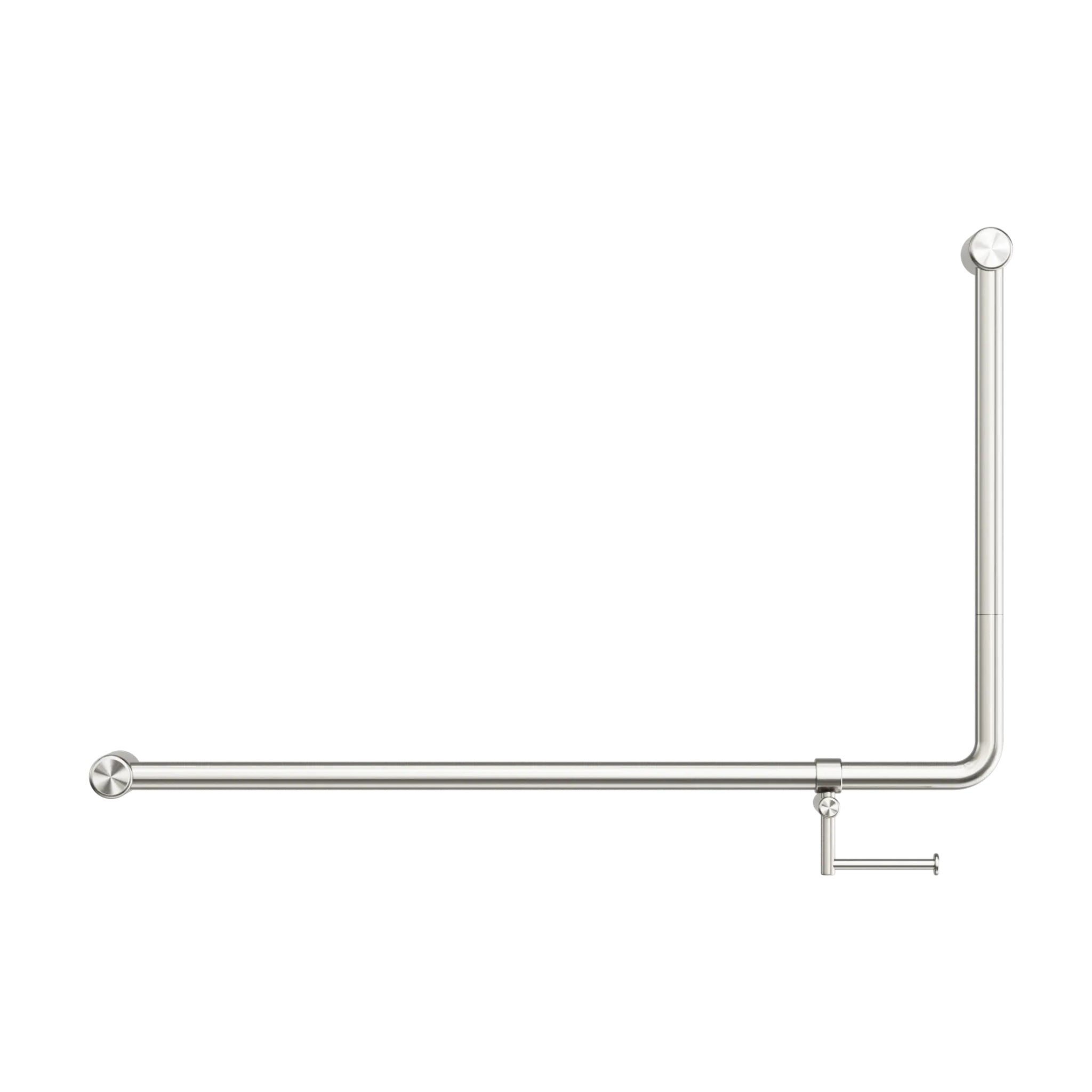 NERO MECCA CARE 32MM DDA ACCESSIBLE 90 DEGREE BENT TUBE GRAB RAIL WITH TOILET ROLL HOLDER 600X1000MM BRUSHED NICKEL