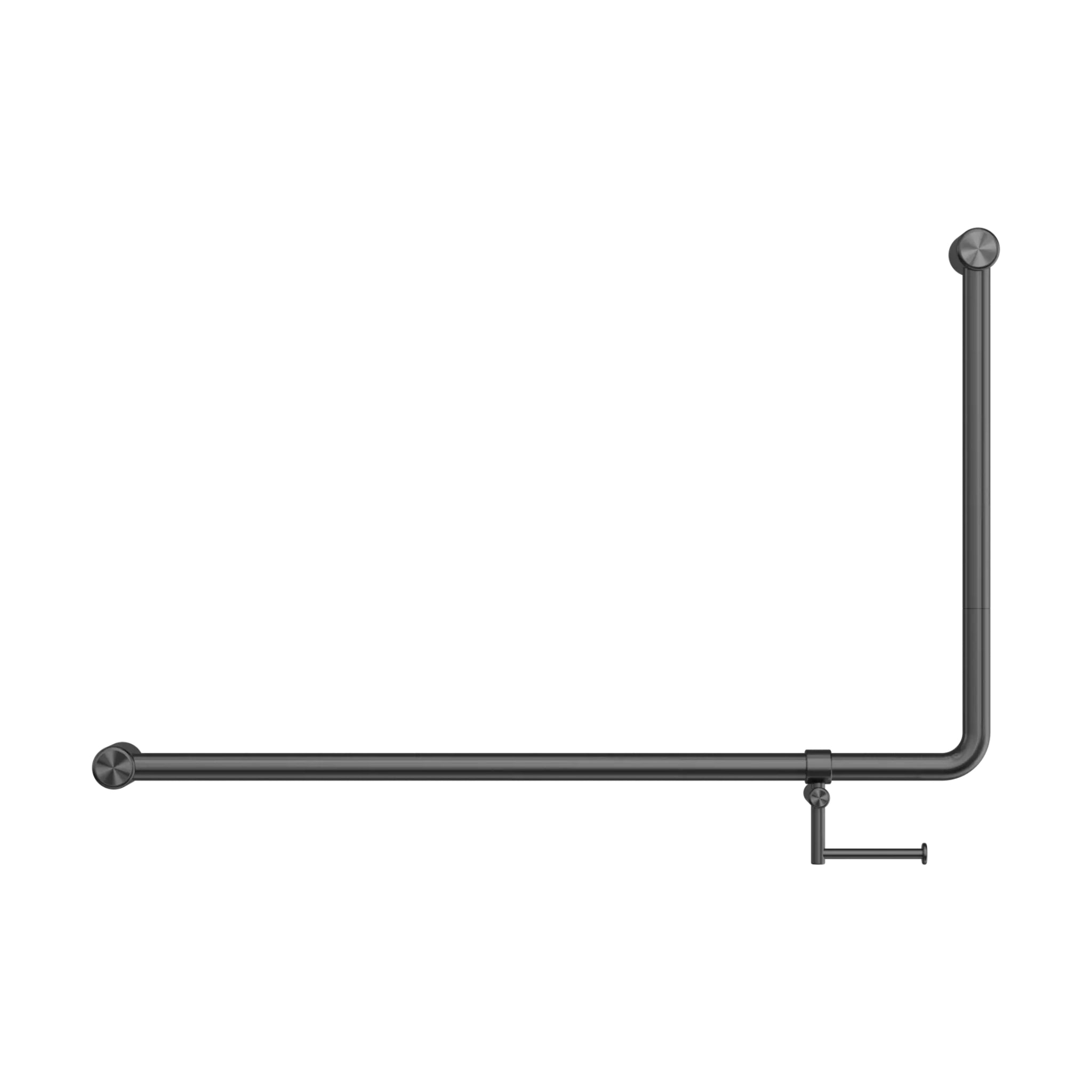 NERO MECCA CARE 32MM DDA ACCESSIBLE 90 DEGREE BENT TUBE GRAB RAIL WITH TOILET ROLL HOLDER 600X1000MM GUN METAL