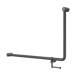 NERO MECCA CARE 32MM DDA ACCESSIBLE 90 DEGREE BENT TUBE GRAB RAIL WITH TOILET ROLL HOLDER 600X1000MM GUN METAL