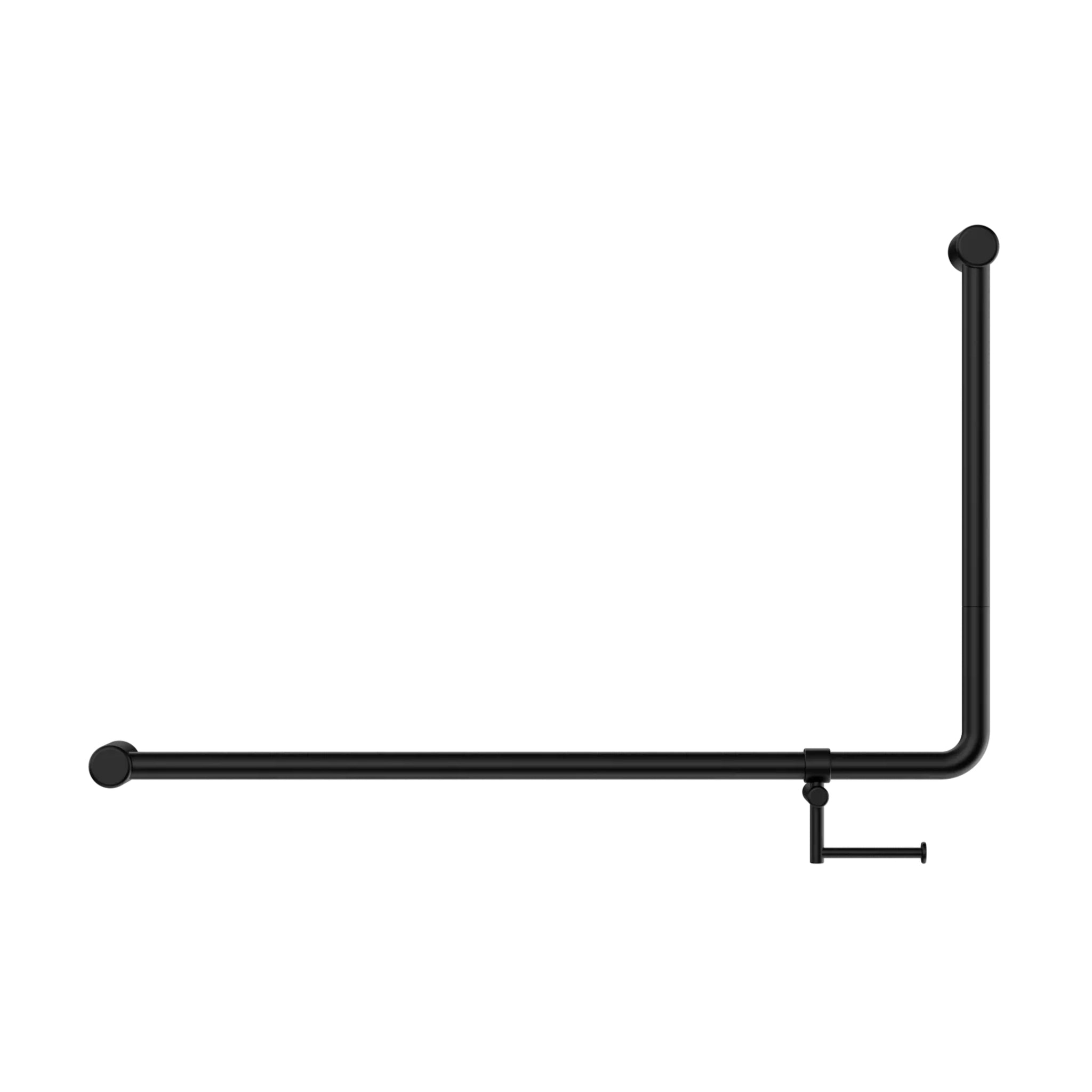 NERO MECCA CARE 32MM DDA ACCESSIBLE 90 DEGREE BENT TUBE GRAB RAIL WITH TOILET ROLL HOLDER 600X1000MM MATTE BLACK