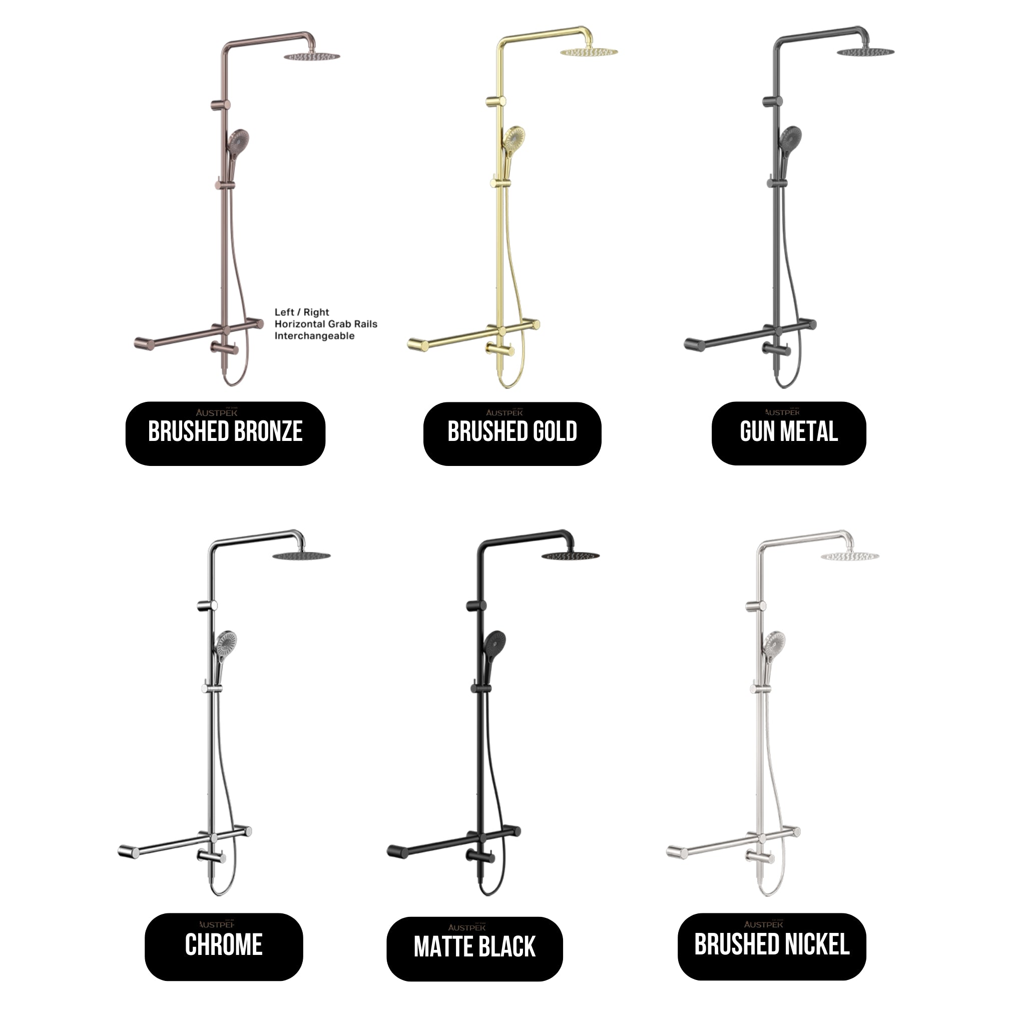 NERO MECCA CARE 32MM T BAR GRAB RAIL TWIN SHOWER SET 1100MM BRUSHED BRONZE