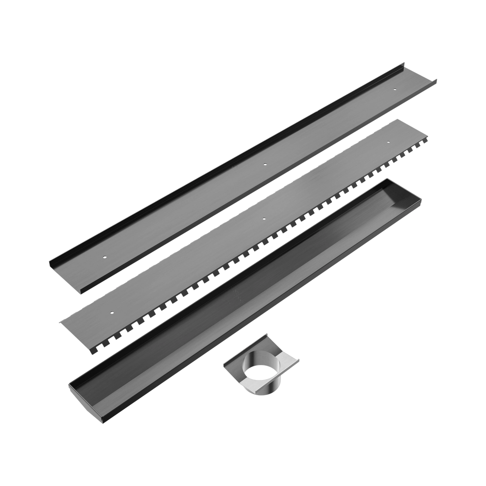 NERO V CHANNEL TILE INSERT FLOOR GRATE 900MM GUN METAL (AVAILABLE IN 90MM AND 80MM OUTLET)