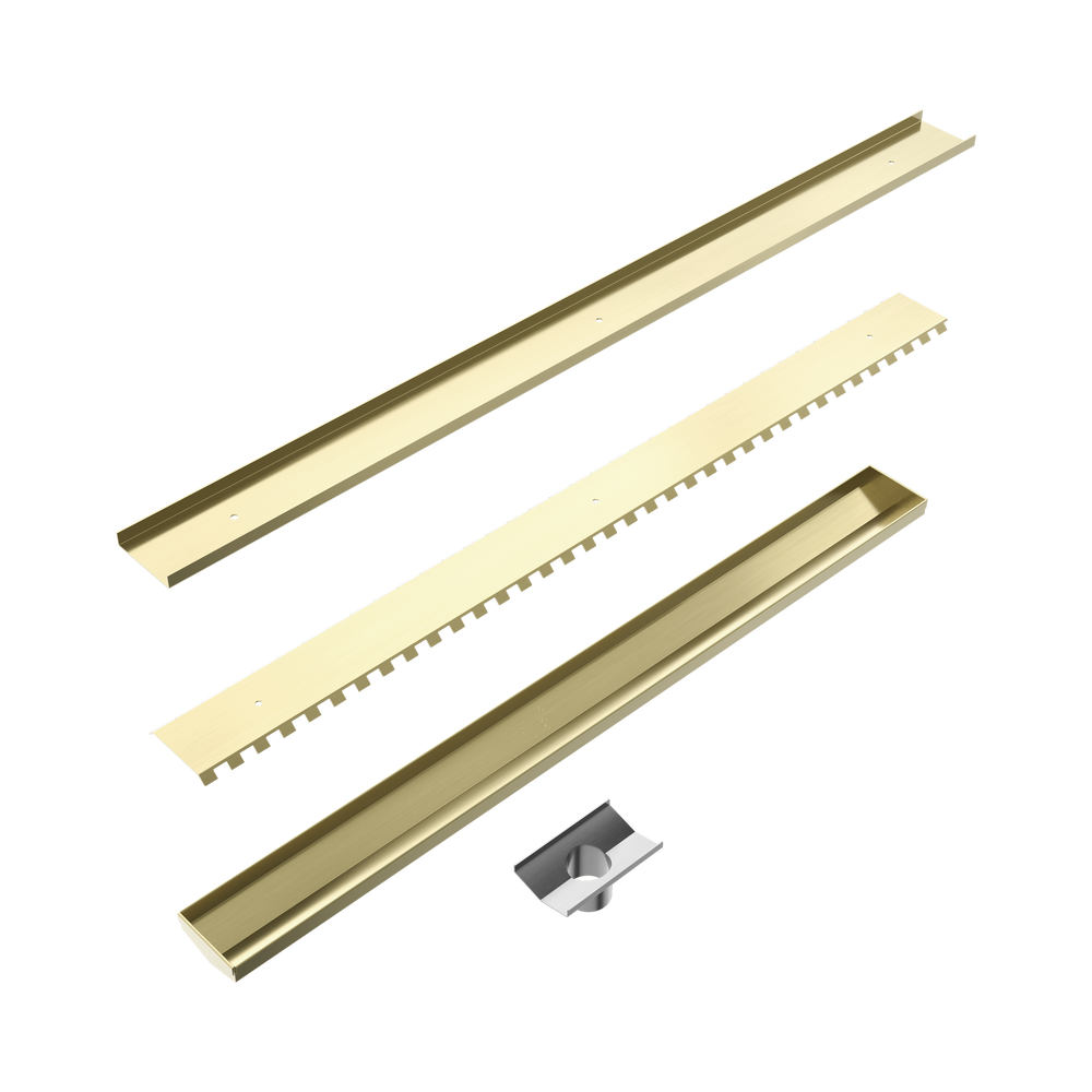 NERO V CHANNEL TILE INSERT FLOOR GRATE 900MM BRUSHED GOLD