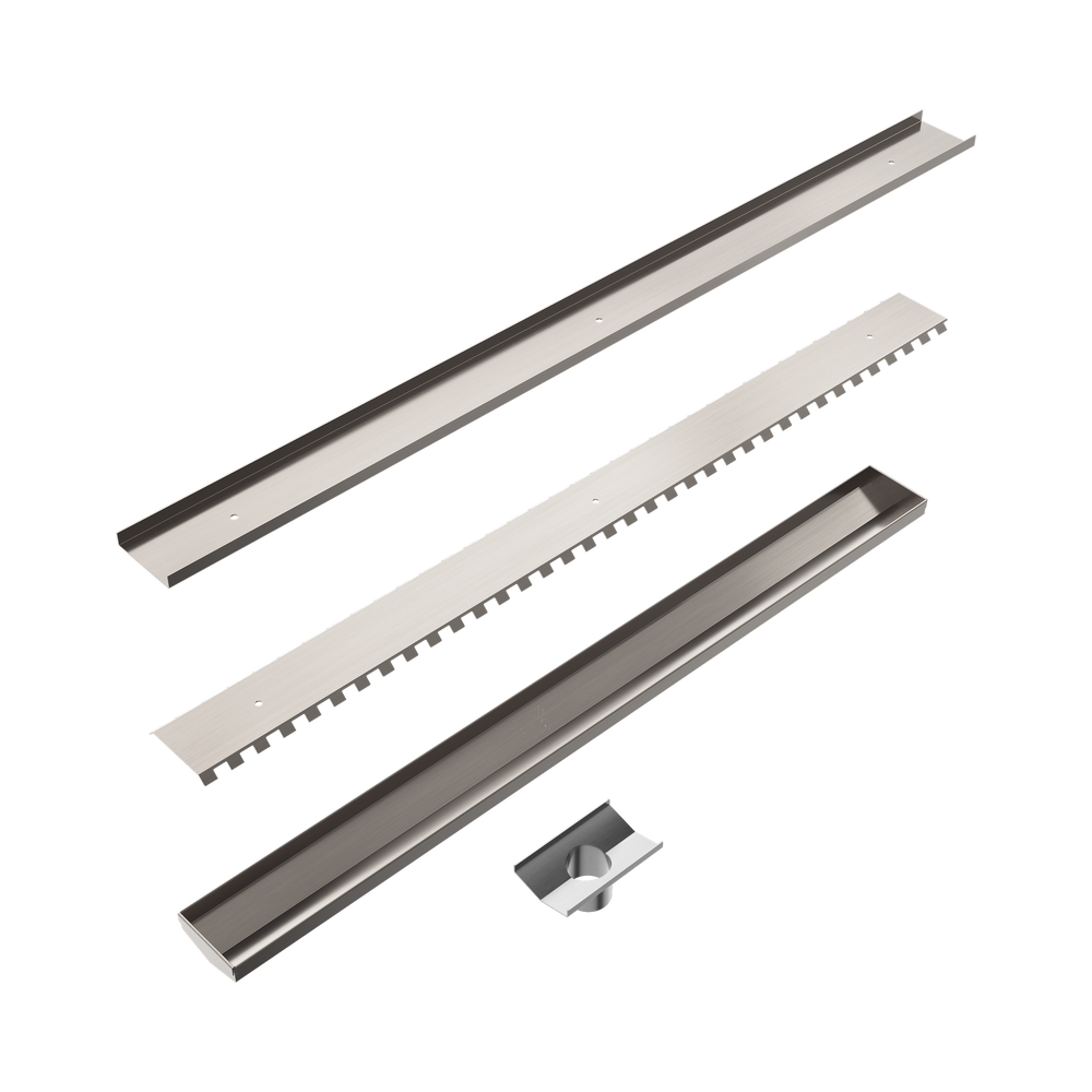 NERO V CHANNEL TILE INSERT FLOOR GRATE 900MM BRUSHED NICKEL