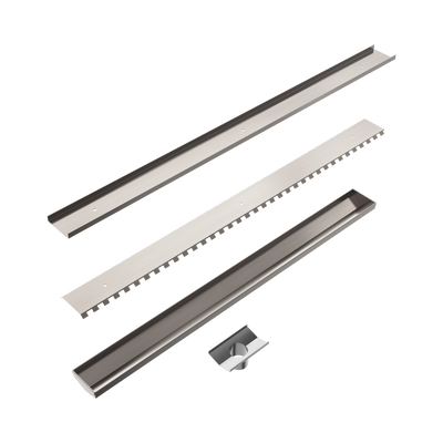 NERO V CHANNEL TILE INSERT FLOOR GRATE 900MM BRUSHED NICKEL