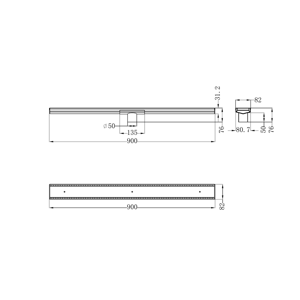 NERO V CHANNEL TILE INSERT FLOOR GRATE 900MM GUN METAL